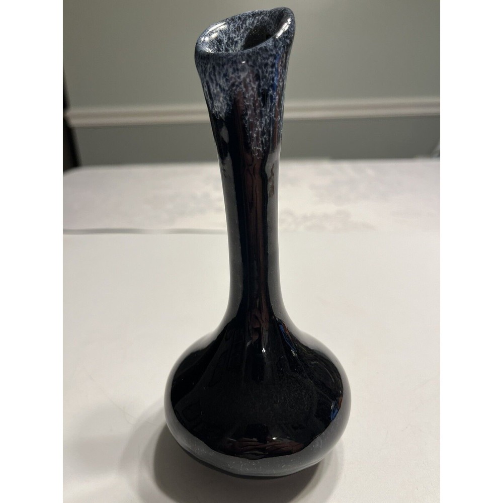Vtg Van Briggle Pottery Black Blue 7” Bud Vase Signed